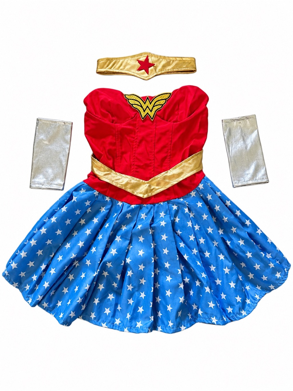Girls Red & Blue Superhero Costume Dress with Gold Accents